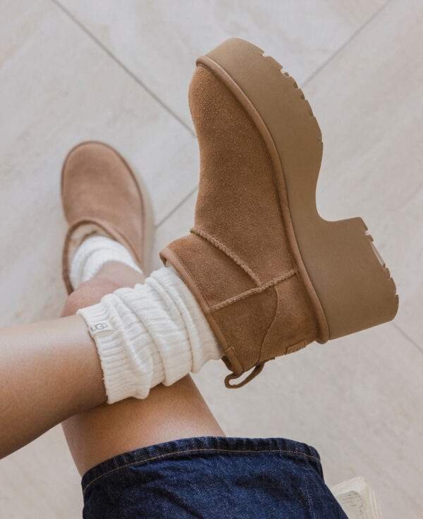 נעלי האג | מגפי האג פלטפורמה עקב UGG Women's Classic Ultra Mini New Heights Chestnut